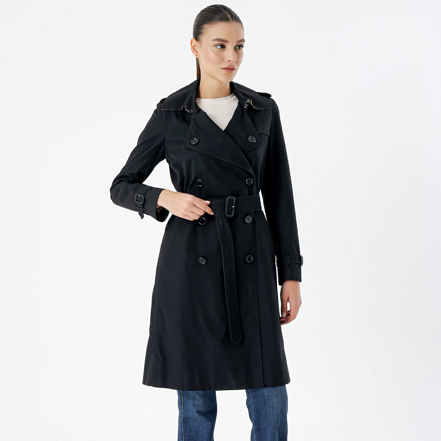 Burberry  - Black Polyamide&Cotton Double Breasted Trench Coat